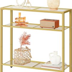 3-Tier Gold Console Table, Tempered Glass Sofa Table, Narrow Side Table, Modern Hallway Table, for Living Room, Foyer, Hallway, Bedroom, Metal Frame, Sturdy, Gold