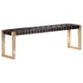 Bench 150 cm Black Real Leather and Solid Mango Wood Image 10
