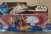 Hot Wheels Star Wars First Order TIE Fighter vs. Millennium Falcon die-cast vehicle 2-pack.