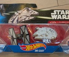 Hot Wheels Star Wars First Order TIE Fighter vs. Millennium Falcon die-cast vehicle 2-pack.