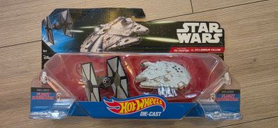 Hot Wheels Star Wars First Order TIE Fighter vs. Millennium Falcon die-cast vehicle 2-pack.