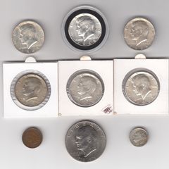 USA, 3 x Kennedy Half Dollar 90% silver coins & 3 x Kennedy Half Dollar 40% silver coins & 1946 Dime, 1904 cent,& 1776-1976 dollar (no. 445)