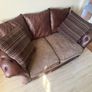 Chesterfield type leather/fabric brown beige sofa Image 4