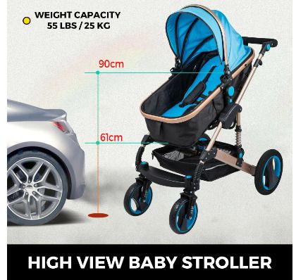 BRAND NEW 2 in 1 Portable Baby Stroller Blue Anti-Shock Springs Foldable Luxury Baby Stroller Adjustable High View Pram Stollers