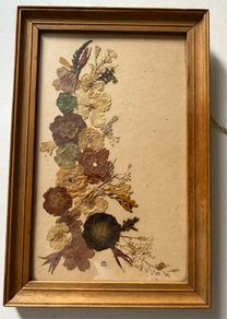 flowers: Vintage Framed Botanical Arrangement / Real Pressed Flower Composition  Artist: Studio "DUHALLOW", Maureen C. Cashell