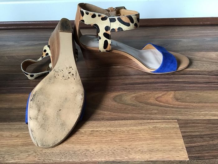 Dune Leopard Print Suede Wedge Sandals Size 37