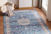 Washable Rugs Living Room Boho Rug for Bedroom Anti Slip Rugs Classic Large Rugs for Living Room Vintage Area Rugs Soft Short Pile Rug Washable Rugs Vintage 80x150CM Blue