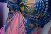Peacock Feather Barbie Pink Maxi Dress