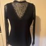 Mint Velvet - Black V Neck Top with Black Lace Sleeves and Neckline Size Medium Image 2