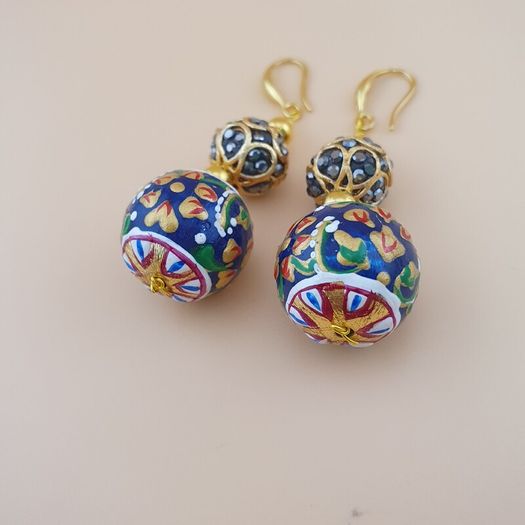 Beautiful Handmade Afghani Design Colorful Enamel Drop Earrings
