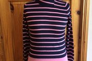 Marks and Spencer Ladies  Navy Blue and Pink striped Merino wool jumperUk 10 includes postage