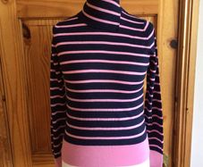 Marks and Spencer Ladies  Navy Blue and Pink striped Merino wool jumperUk 10 includes postage