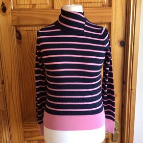 Marks and Spencer Ladies  Navy Blue and Pink striped Merino wool jumperUk 10 includes postage