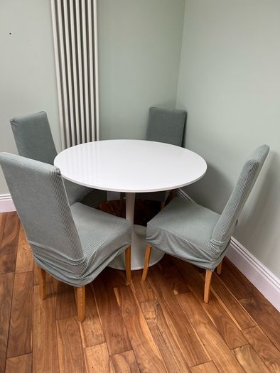 IKEA Docksta Round Table & 4 Chairs with Covers