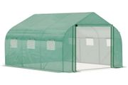 NEW SALE | Walk-in Polytunnel Garden Greenhouse, Outdoor Mesh Door Greenhouse with PE Cover and 6 Windows, 3.5 x 3 x 2m, Green