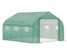 NEW SALE | Walk-in Polytunnel Garden Greenhouse, Outdoor Mesh Door Greenhouse with PE Cover and 6 Windows, 3.5 x 3 x 2m, Green