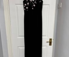 Stunning Black Velvet Maxi Dress - Pink Floral Embroidery UK8/10
