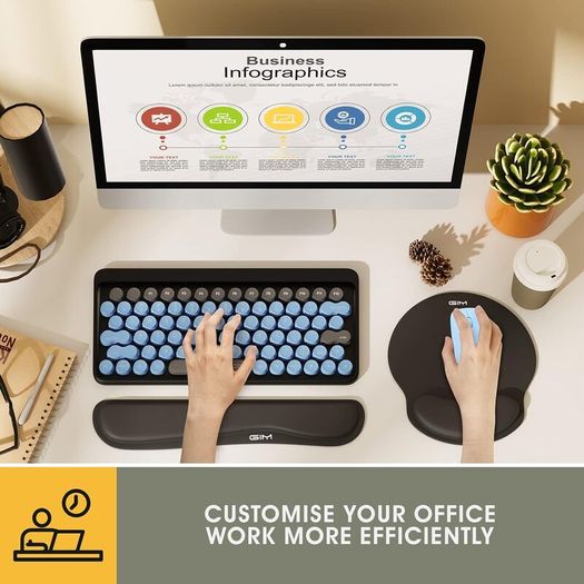 Keyboard and Mouse Mat Set, Ergonomic Gel Filled Mouse Pad with Wrist Cushion Support with Memory Foam for Computer and Laptop