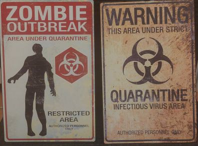 Halloween decoration zombie outbreak/Quarantine metal signs