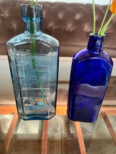 Antique Cobalt & Sky Blue Apothecary Bottles Late 19th Century Victorian