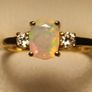 Cushion cut Rare Ethiopian Welo Opal and Lab Grown Diamond Trilogy Ring Image 8
