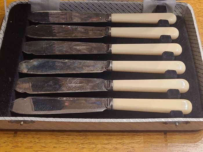 Vintage Sheffield silver Fish Cutlery Set W/ Faux Bone Handles