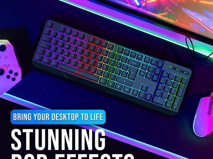 Chroma Gaming Keyboard UK Layout + Slim, Durable, Ergonomic, Quiet, Water Resistant, Silent Keys, USB + Wired Backlit Keyboard for Laptop PC Mac Gamer PS4 keyboard + NEW VERSION + Black  O5wt