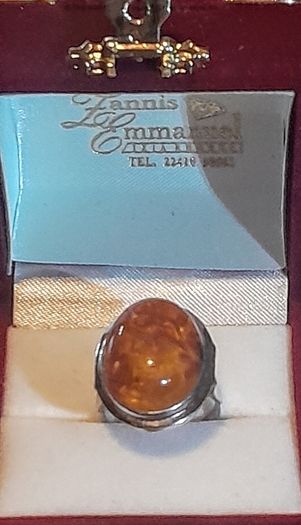 935 high silver large Amber ring