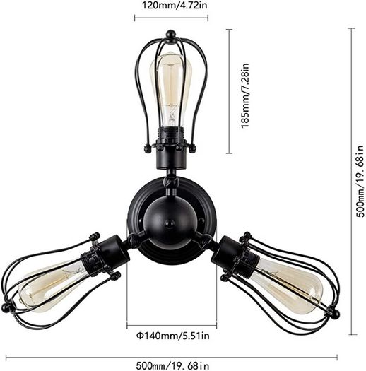 Vintage Ceiling Lights Adjustable Socket Industrial Chandeliers Metal Wire Cage Lamp Semi-Flush Mount Rustic Ceiling Indoor Home Retro Lighting Fixture 3-Light(Bulbs Not Included) MULTIPLE COLOURS AVAILABLE (FREE POSTAGE)