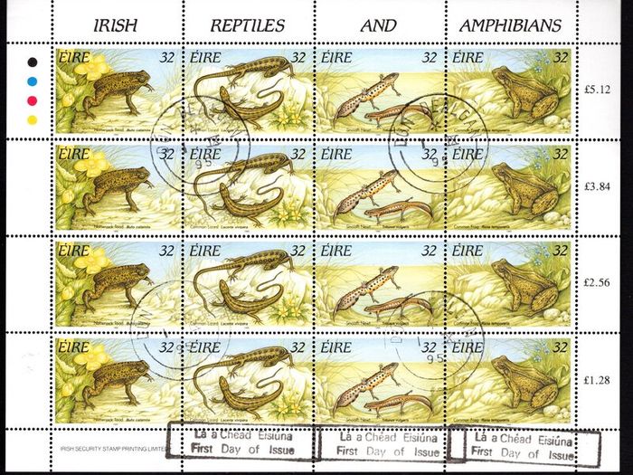 1995 Ireland Fauna & Flora: Reptiles and Amphibians Commemorative Stamp Sheetlet Fine Used with Dundalk (Dun Dealgan) and First Day of Issue Cancel