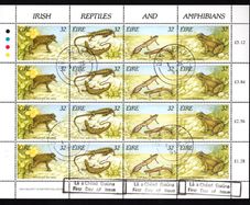 1995 Ireland Fauna & Flora: Reptiles and Amphibians Commemorative Stamp Sheetlet Fine Used with Dundalk (Dun Dealgan) and First Day of Issue Cancel