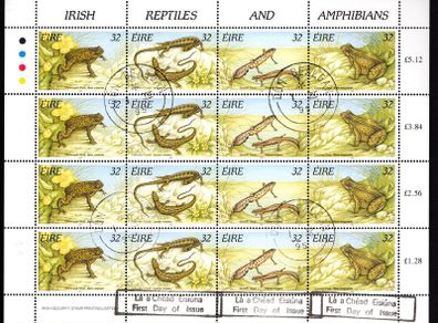 1995 Ireland Fauna & Flora: Reptiles and Amphibians Commemorative Stamp Sheetlet Fine Used with Dundalk (Dun Dealgan) and First Day of Issue Cancel