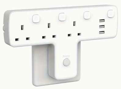 T-Shaped Multi-Outlet Power Strip with 3 USB Ports, new, unopened.