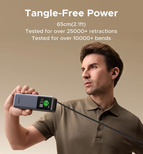 UGREEN 20000mAh 165W Power Bank Fast Charging, Built-in Retractable USB C Cable 3-Way Output Laptop Portable Charger