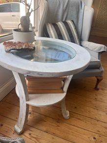 Solid wood white distressed accent/side  table