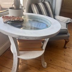 Solid wood white distressed accent/side  table
