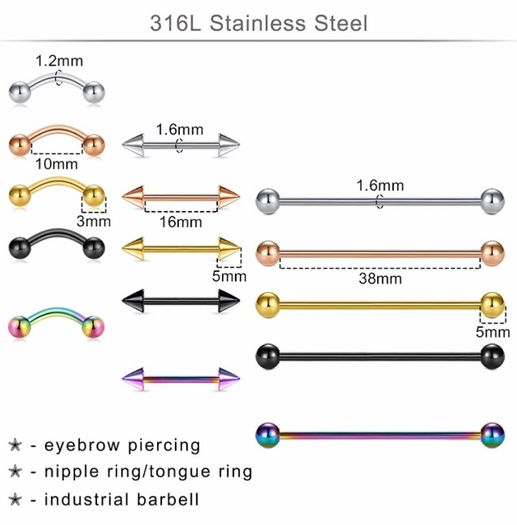 Mixed Piercing Kit,Piercing Kits for All Piercings Stainless Steel 14G 16G 18G 20G Nose Septum Cartilage Tragus Earrings Belly Nipple Tongue Smiley Lip Ring