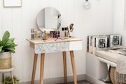 Elegant Dressing Table, Vanity Table with Drawer and Height Adjustable Mirror for Bedroom, Dressing Room, Natural