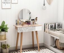 Elegant Dressing Table, Vanity Table with Drawer and Height Adjustable Mirror for Bedroom, Dressing Room, Natural