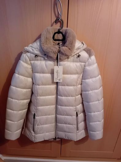 Lebek - Quilted Jacket - Beige with Taupe Faux Fur - UK 12 - BNWT RRP 269