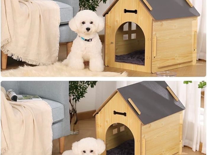 Wooden Pet House with Roof for Dogs Indoor Use, Easy Assemble Breathable Dog Crate for Small Medium Dog Cat, Dog Kennel for Playing and Resting (FREE POSTAGE)