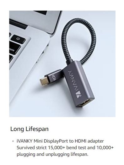 iVanky Mini Display Port Thunderbolt to HDMI (Video-Audio) TV Nylon Braided Adapter Cable (Gold-Plated) (Brand New/Warranty)