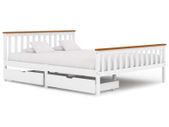 Bed Frame with 2 Drawers White Solid Pine Wood 160x200 cm
