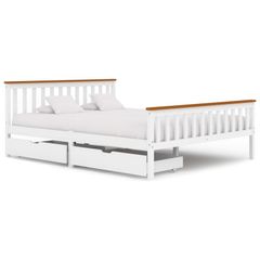Bed Frame with 2 Drawers White Solid Pine Wood 160x200 cm