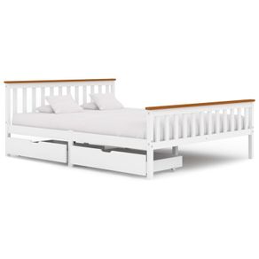 Bed Frame with 2 Drawers White Solid Pine Wood 160x200 cm