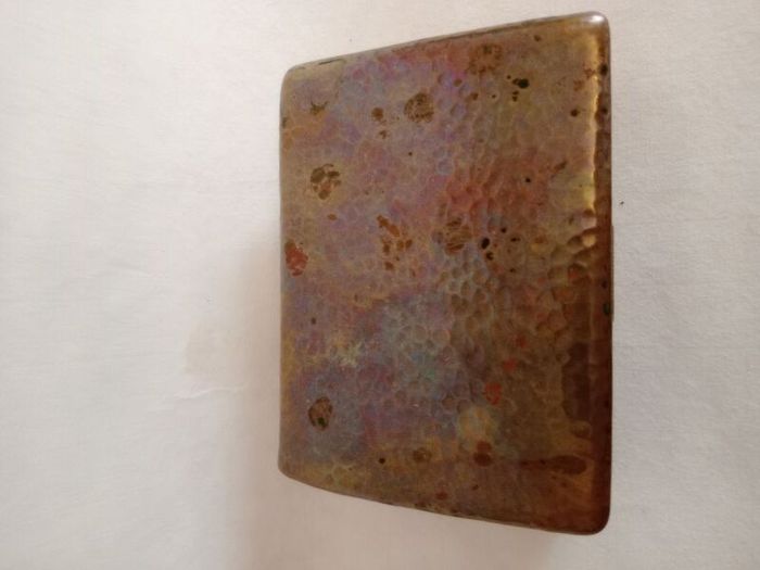 Antique Arts and Crafts Hammered Copper Wood Lined Tobacco Box