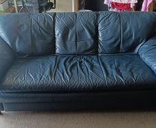 Navy Leather Sofa & Two Armchairs