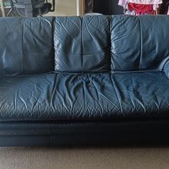 Navy Leather Sofa & Two Armchairs