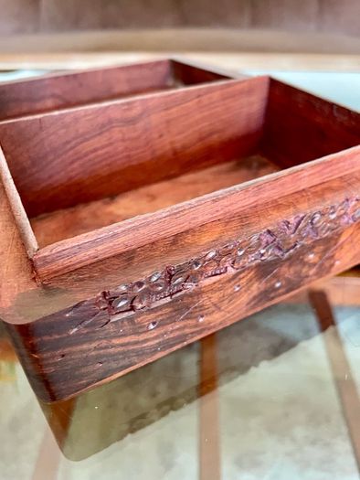 Vintage Indian Floral Design Hand Carved Sheesham Rose Wood Jewellery Keepsakes Box