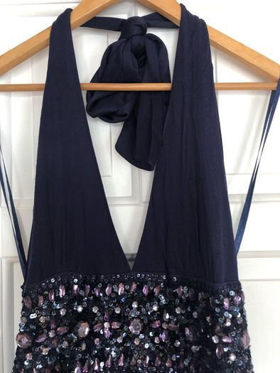 100% Silk Navy halter neck dress